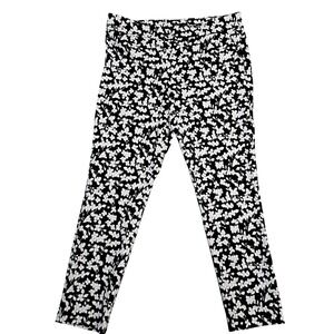 Dalia Floral Pants Women 12 Black White Tan Skinny Pull On Office Casual Stretch